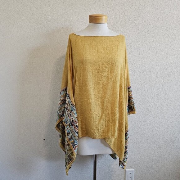 Embroidered Boho Mustard Yellow Poncho Shawl Cover Up Kimono Cape Coast One Size - Picture 2 of 10